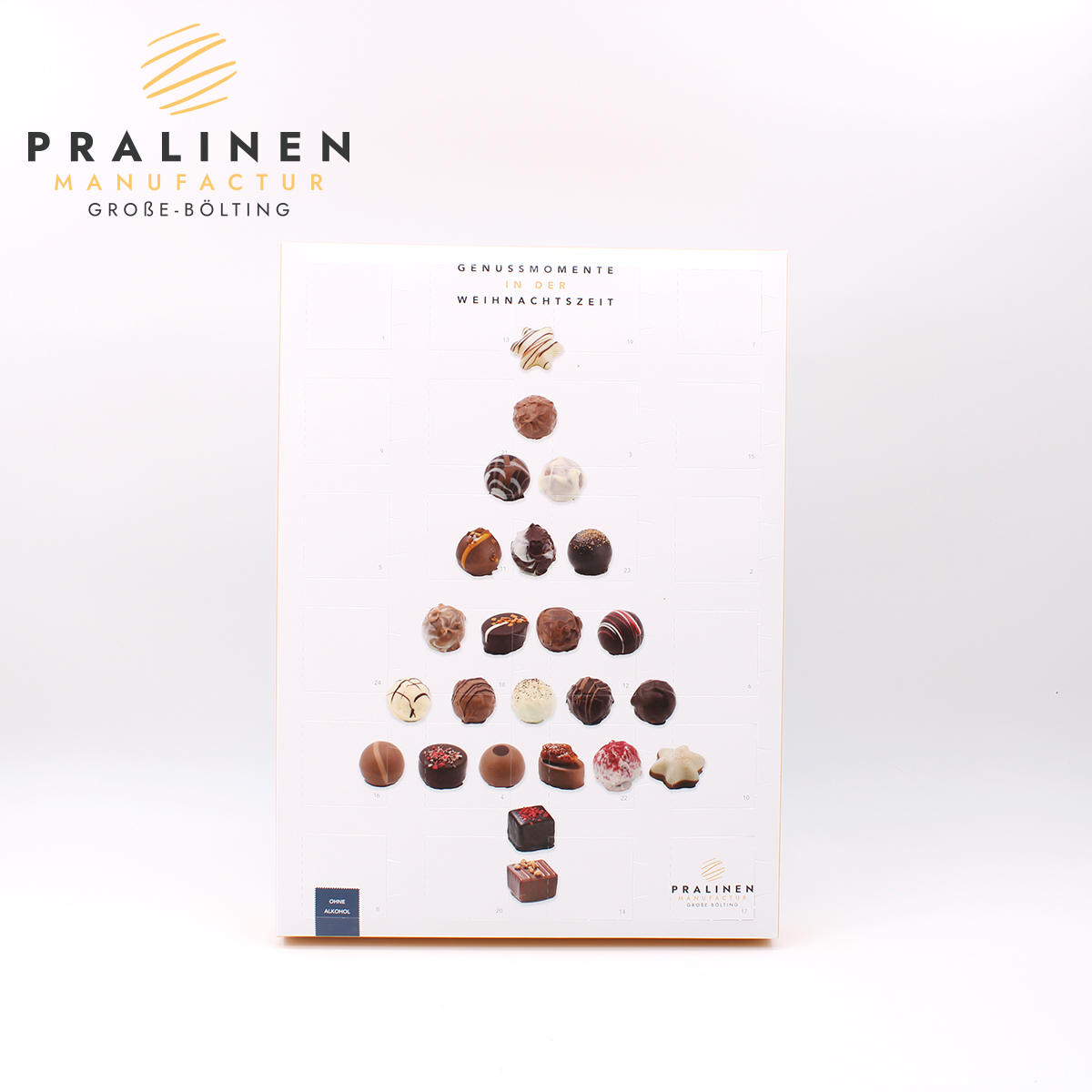 16045-1 Pralinen Adventskalender mit Alkohol, Schokoladen Adventskalender, Adventskalender Geschenk, Besonderer Adventskalender