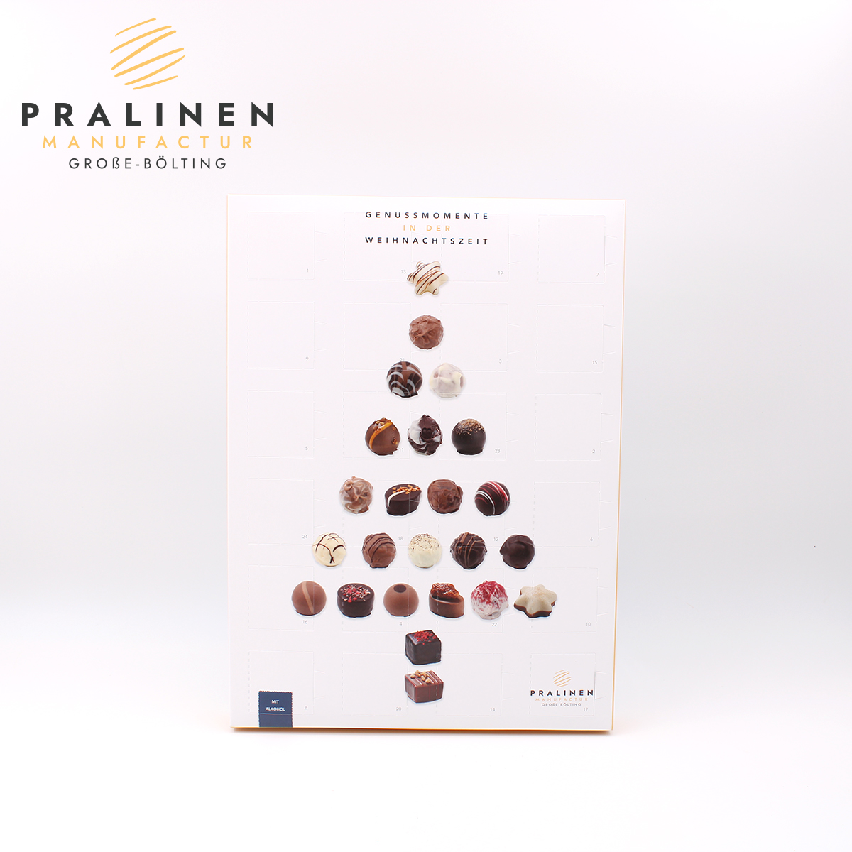 16046-1 Pralinen Adventskalender mit Alkohol, Schokoladen Adventskalender, Adventskalender Geschenk, Besonderer Adventskalender