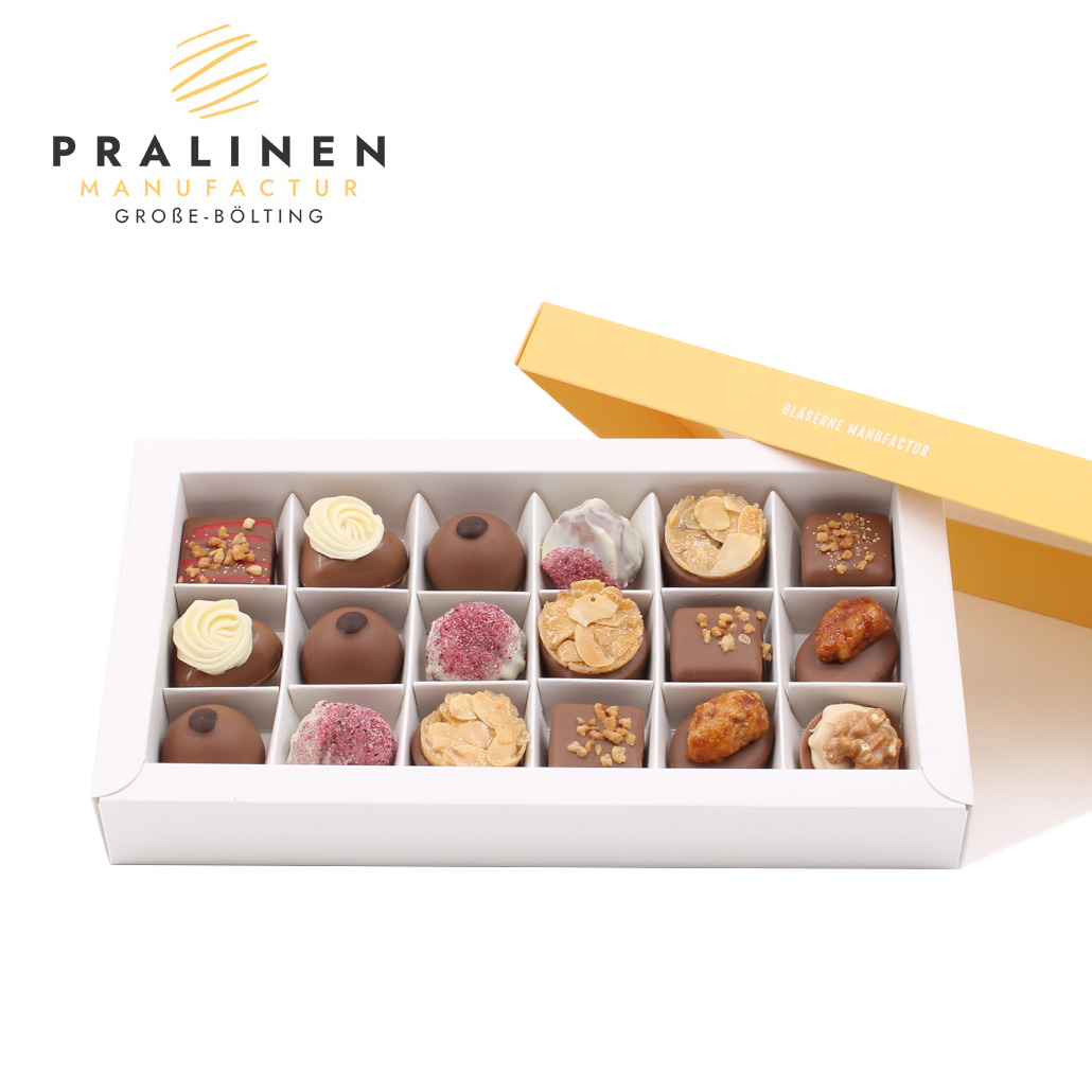 17336NougatAuslesehell_18er Nougat Pralinen, Pralinen mit Nougat